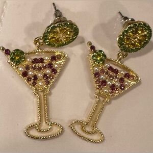 GLAM MARTINI RHINESTONE STATEMENT EARRINGS NWOT